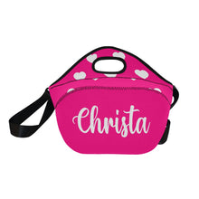 Charger l&#39;image dans la galerie, large Small Neoprene Lunch Bag with Hearts- Hot Pink
