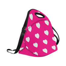 Load image into Gallery viewer, large Small Neoprene Lunch Bag with Hearts- Hot Pink
