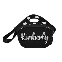 Load image into Gallery viewer, lovekimmycatalog.com large Neoprene Lunch Bag with Hearts- Black

