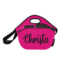 Cargar imagen en el visor de la galería, lovekimmycatalog.com Neoprene Lunch Bag- Hot Pink Ladybug large with straps
