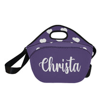 Load image into Gallery viewer, lovekimmycatalog.com large Neoprene Lunch Bag with Hearts- Purple
