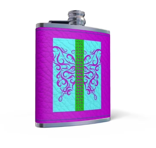 Leather Butterfly Hip Flask- Purple Butterfly 6 oz