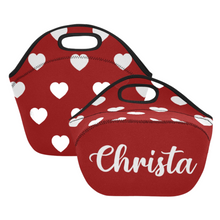 Load image into Gallery viewer, lovekimmycatalog.com small Neoprene Lunch Bag with Hearts- Red
