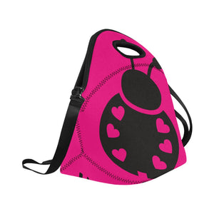 lovekimmycatalog.com Neoprene Lunch Bag- Hot Pink Ladybug large with straps