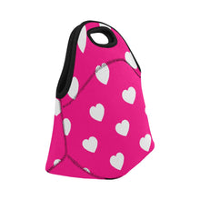 画像をギャラリービューアに読み込む, Small Neoprene Lunch Bag with Hearts- Hot Pink

