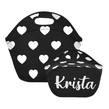 Load image into Gallery viewer, lovekimmycatalog.com Small Neoprene Lunch Bag with Hearts- Black

