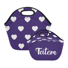 Load image into Gallery viewer, lovekimmycatalog.com small Neoprene Lunch Bag with Hearts- Purple
