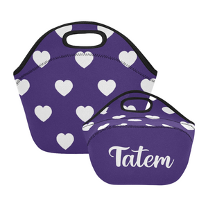 lovekimmycatalog.com small Neoprene Lunch Bag with Hearts- Purple