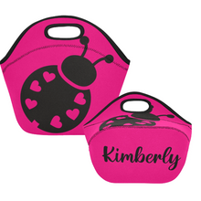 将图片加载到图库查看器，lovekimmycatalog.com Neoprene Lunch Bag- Hot Pink Ladybug small
