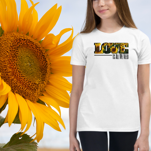 www.lovekimmycatalog.com white Youth Graphic Tee Sunflower LOVE