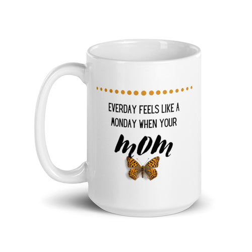 Funny Ceramic Mug- Yellow Butterfly for Monday MOM