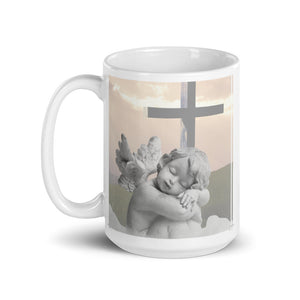 Religious Coffee Mug- Cherub Hugs a Cross